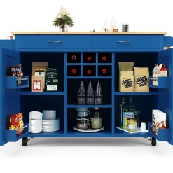 Îlot Cuisine Buffet Desserte Veinure Bois Rangement Bleu Blackcolors
