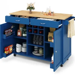 Îlot Cuisine Buffet Desserte Veinure Bois Rangement Bleu Blackcolors