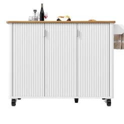 Îlot cuisine extensible 130x45x92 cm, grain de bois, 3 portes, étagères réglables - blanc/noir