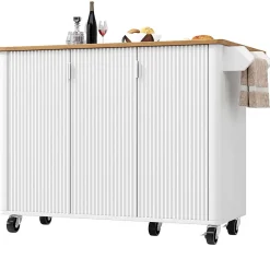 Îlot cuisine extensible 130x45x92 cm, grain de bois, 3 portes, étagères réglables - blanc/noir