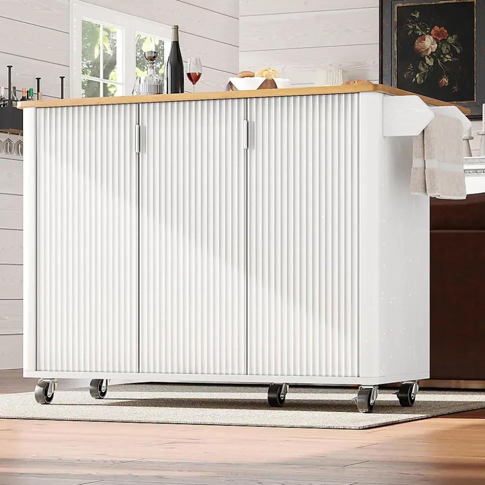 Îlot cuisine extensible 130x45x92 cm, grain de bois, 3 portes, étagères réglables - blanc/noir