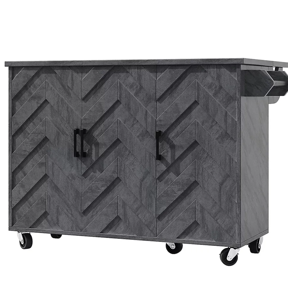 Îlot cuisine mobile 118x45x92 cm, 3 tiroirs, étagères réglables, porte-serviettes, roulettes