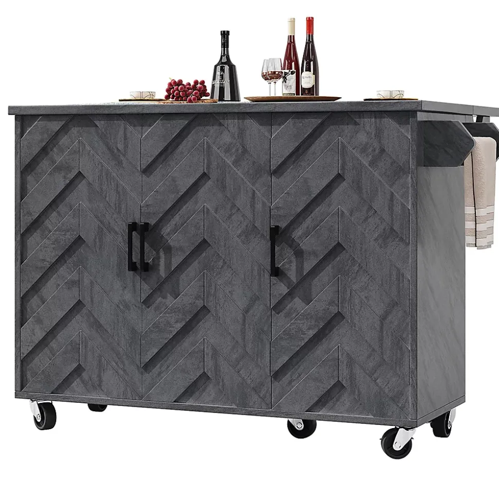 Îlot cuisine mobile 118x45x92 cm, 3 tiroirs, étagères réglables, porte-serviettes, roulettes