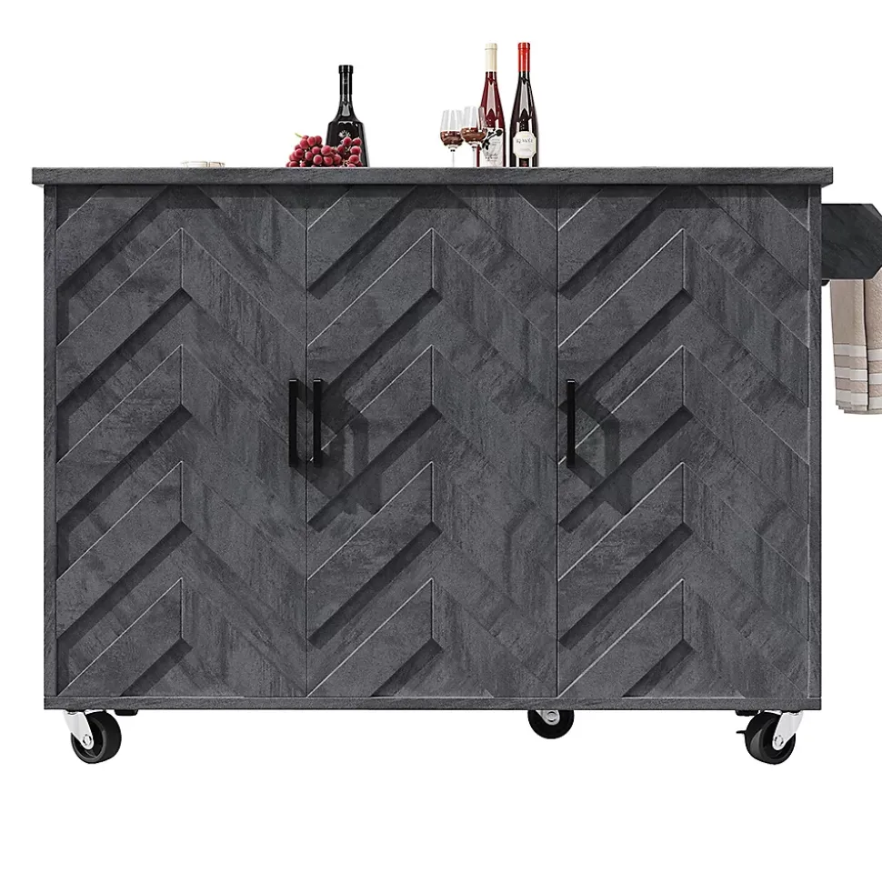Îlot cuisine mobile 118x45x92 cm, 3 tiroirs, étagères réglables, porte-serviettes, roulettes