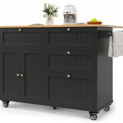 Îlot cuisine moderne bois veiné noir, multifonction+rangement