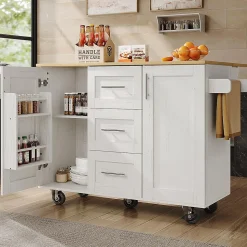 Îlot Cuisine Rangement Snacks Armoires Roulettes Blanc Blackcolors