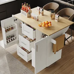 Îlot Cuisine Rangement Snacks Armoires Roulettes Blanc Blackcolors