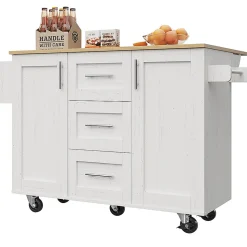 Îlot Cuisine Rangement Snacks Armoires Roulettes Blanc Blackcolors