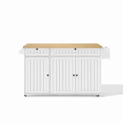 Îlot cuisine 137x89.5x45 cm, 6 roulettes, 2 tiroirs, étagère de porte - blanc