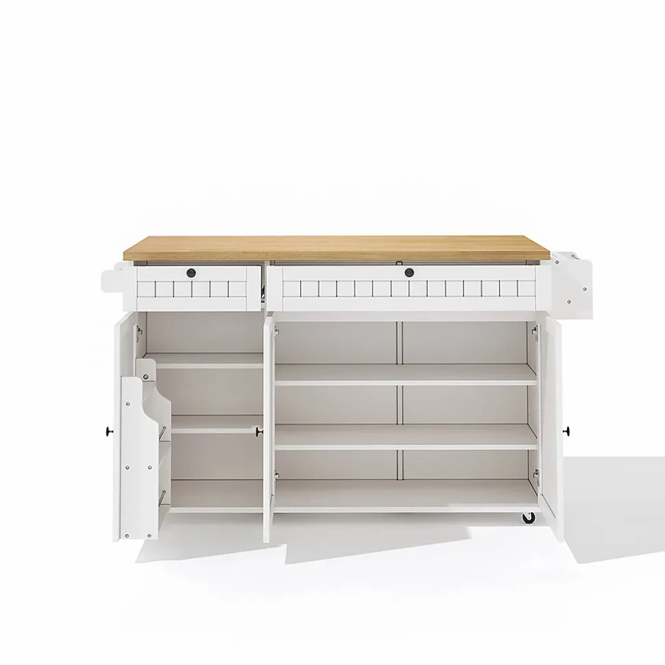 Îlot cuisine 137x89.5x45 cm, 6 roulettes, 2 tiroirs, étagère de porte - blanc