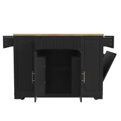 Îlot cuisine 120x50x92cm - chariot à roulettes, 2 portes, 3 tiroirs