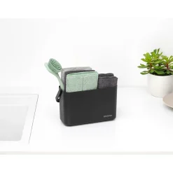 Lot d'accessoires de cuisine avec brosse à vaisselle, raclette, 3 éponges en microfibres et 2 chiffons de nettoyage, gris foncé, Brabantia SinkSide