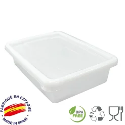Lot de 6 bacs blanches alimentaires (2,2 l - avec couvercle) - Cuisines, restaurants, boucheries, poissonneries, traiteurs
