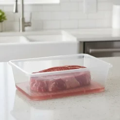 Lot de 3 bacs décongélation de 6,5 L avec grille (couvercle rose) - Sans BPA. Pour restauration, cuisines, restaurants