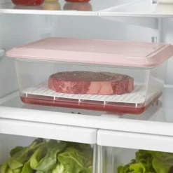 Lot de 3 bacs décongélation de 6,5 L avec grille (couvercle rose) - Sans BPA. Pour restauration, cuisines, restaurants