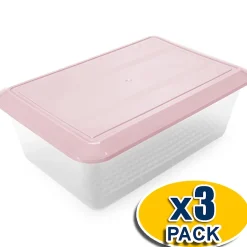 Lot de 3 bacs décongélation de 6,5 L avec grille (couvercle rose) - Sans BPA. Pour restauration, cuisines, restaurants