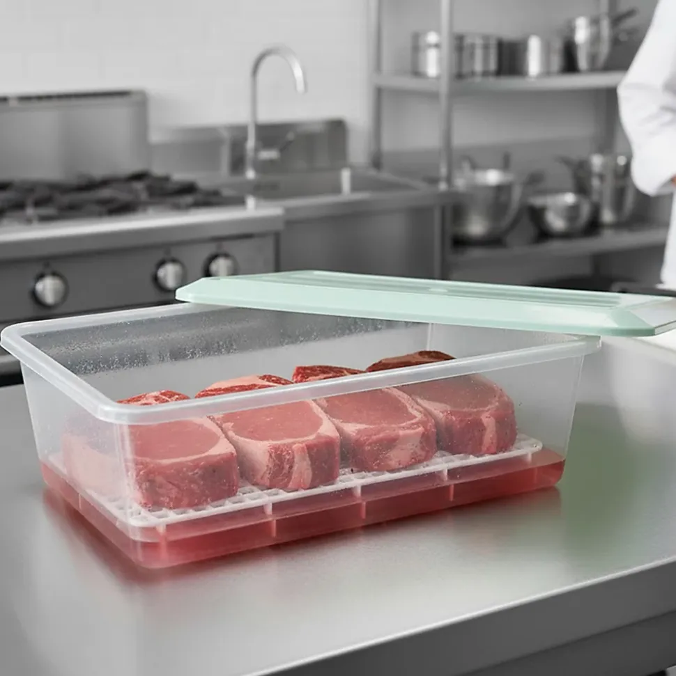 Lot de 6 bacs de décongélation 4,2 L (couvercle vert) - Hôtellerie, restauration, cuisines, salles à manger... Sans BPA