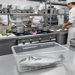 Lot de 3 bacs de décongélation de 6,5 L avec grille (couvercle vert). Sans BPA. Pour restauration, cuisines, cantines