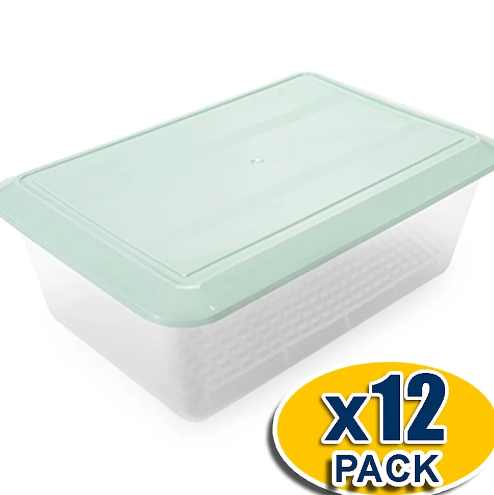 Lot de 12 bacs de décongélation de 6,5 L avec grille (couvercle vert). Sans BPA. Pour restauration, cuisines, cantines