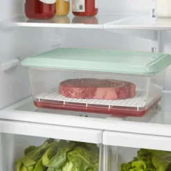 Lot de 12 bacs de décongélation de 6,5 L avec grille (couvercle vert). Sans BPA. Pour restauration, cuisines, cantines