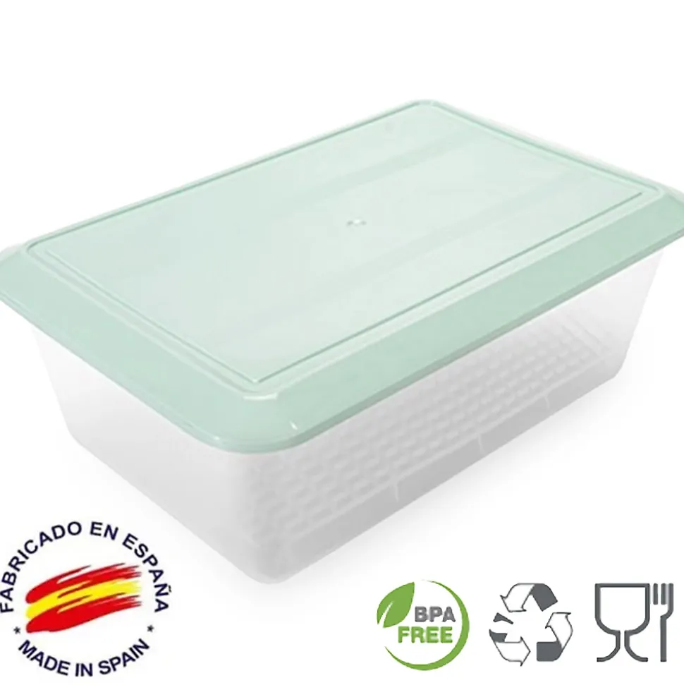 Lot de 12 bacs de décongélation de 6,5 L avec grille (couvercle vert). Sans BPA. Pour restauration, cuisines, cantines