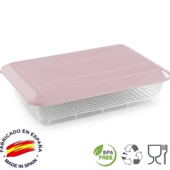 Lot de 12 bacs de décongélation avec grille de 4,2 L (couvercle rose) - Hôtellerie, restauration, cuisines. Sans BPA