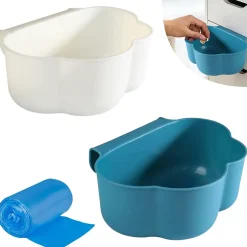 Lot de 2 bacs de récupération pour déchets de cuisine à suspendre blanc bleu