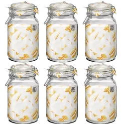 Lot de 6 bocaux hermétiques à bouchon mécanique, bocal pot de conservation, jarre en verre, 2 L - Diamètre 12.5 x Hauteur 21.6 cm