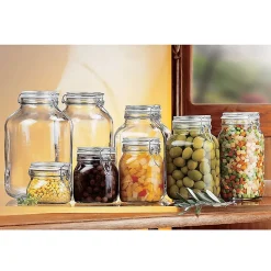 Lot de 24 bocaux hermétiques à bouchon mécanique, bocal pot de conservation, jarre en verre, 12.5 cl - D 8.3 x H 7.1 cm