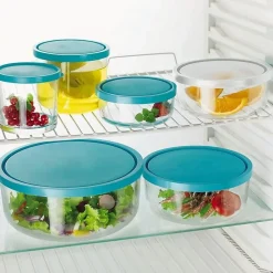 Lot de 12 boîte de conservation rond avec couvercle hermétique, frigoverre en verre - Diamètre 15 x Hauteur 6.5 cm