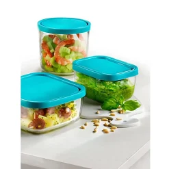 Lot de 4 boîte de conservation rectangulaire avec couvercle hermétique, frigoverre en verre - Longueur 21 x P 13 x Hauteur 8 cm