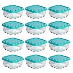 Lot de 12 boîte de conservation carrée avec couvercle hermétique, frigoverre en verre - Longueur 19 x Profondeur 19 x Hauteur 8 cm