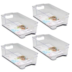 Lot de 4 boîte de rangement pour réfrigérateur, bac de rangement avec poignées - Longueur 31.5 x Profondeur 15.8 x Hauteur 8.7 cm