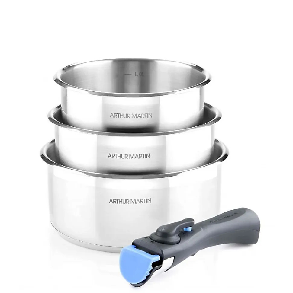 Lot de 3 casseroles inox manche amovible Arthur Martin 5531