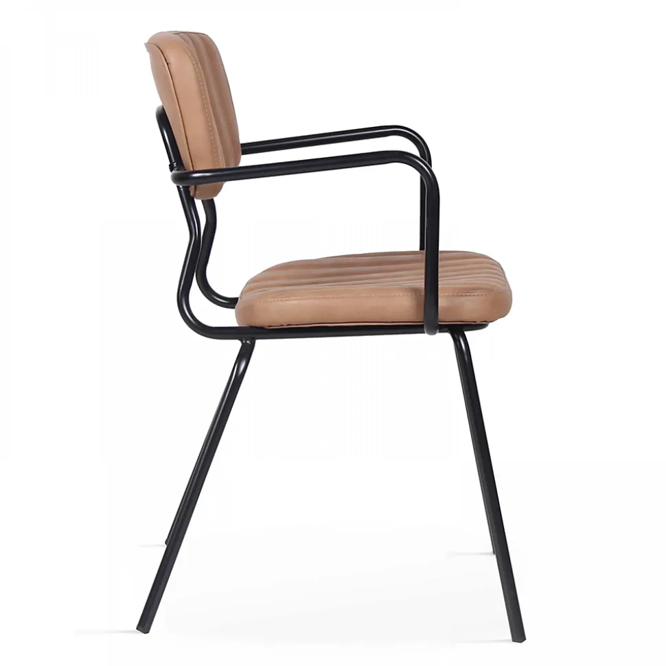 Lot de 2 chaises avec accoudoirs en textile enduit marron clair Oviala