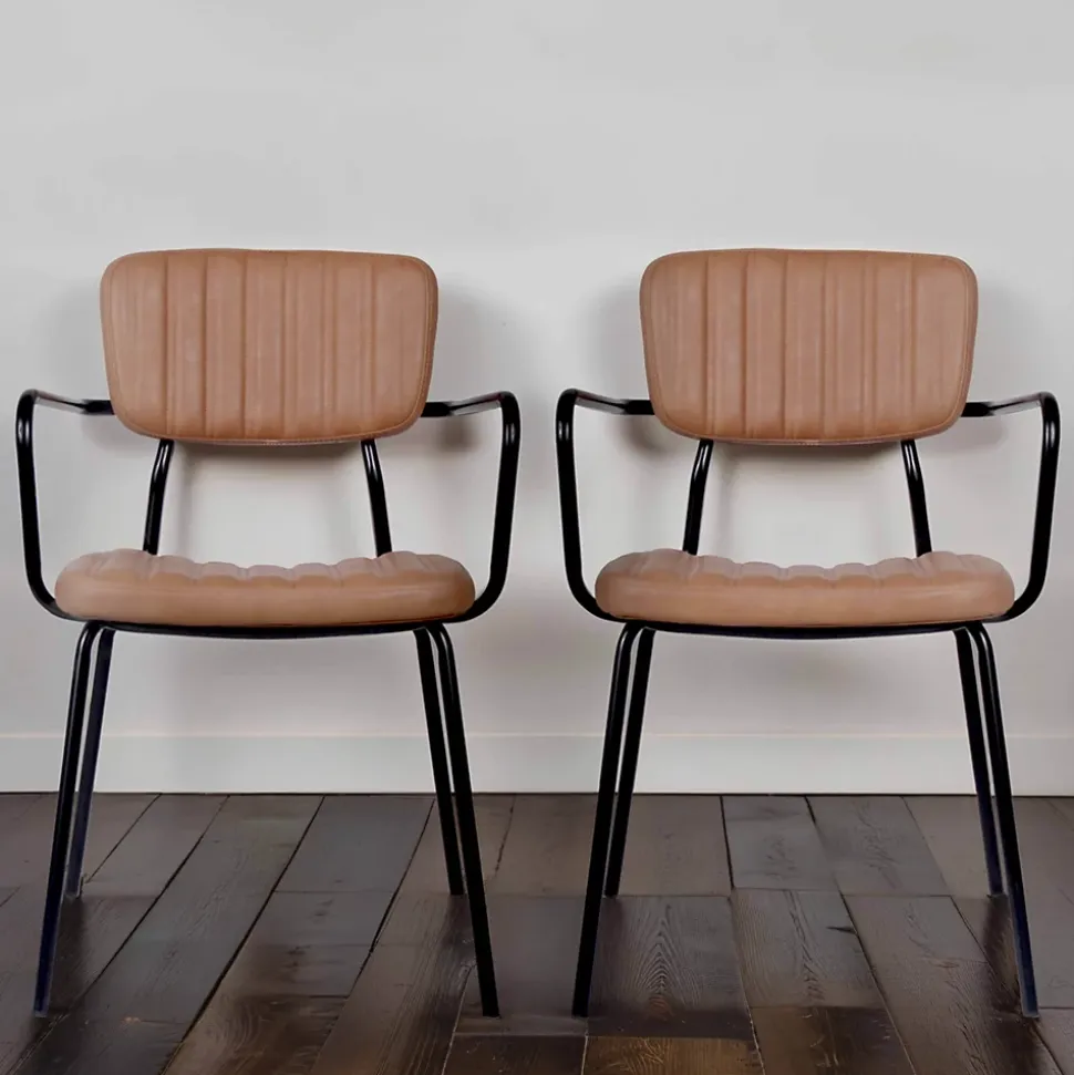 Lot de 2 chaises avec accoudoirs en textile enduit marron clair Oviala