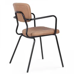 Lot de 2 chaises avec accoudoirs en textile enduit marron clair Oviala