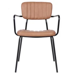 Lot de 2 chaises avec accoudoirs en textile enduit marron clair Oviala