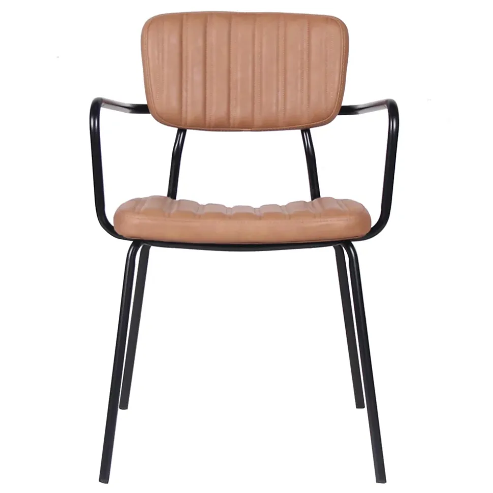 Lot de 2 chaises avec accoudoirs en textile enduit marron clair Oviala