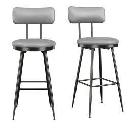 Lot de 2 chaises de bar gris foncé, similicuir, dossier ergonomique, cadre métal, confortables et faciles à nettoyer
