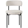 Lot de 6 chaises de cuisine rond en tissu teddy blanc avec dossier pied en acier