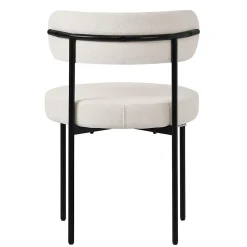 Lot de 6 chaises de cuisine rond en tissu teddy blanc avec dossier pied en acier