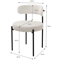 Lot de 6 chaises de cuisine rond en tissu teddy blanc avec dossier pied en acier