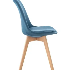 Lot de 4 chaises De Cuisine Lina Avec Surface En Plastique Revêtement En Tissu Bleu Chaise Piètement Bois Hêtre Mobilier Tendances