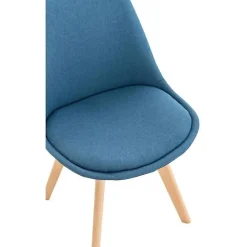 Lot de 4 chaises De Cuisine Lina Avec Surface En Plastique Revêtement En Tissu Bleu Chaise Piètement Bois Hêtre Mobilier Tendances