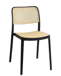 Lot de 2 chaises de cuisine empilables yao, imitation rotin noir et beige