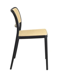 Lot de 2 chaises de cuisine empilables yao, imitation rotin noir et beige