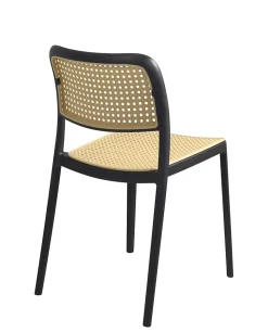 Lot de 2 chaises de cuisine empilables yao, imitation rotin noir et beige