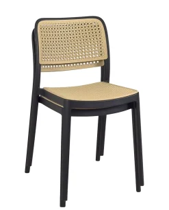 Lot de 2 chaises de cuisine empilables yao, imitation rotin noir et beige