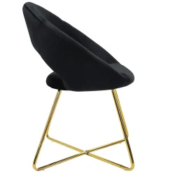 Lot de 4 chaises de salle à manger noir en velours dossier demi-coque pied doré